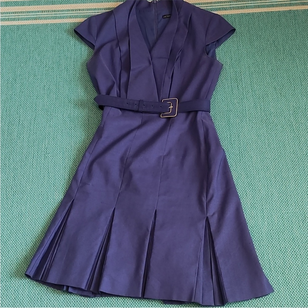 💜Antonio Melani Purple Pleated Career Dress with Matching Belt💜 Size 8
